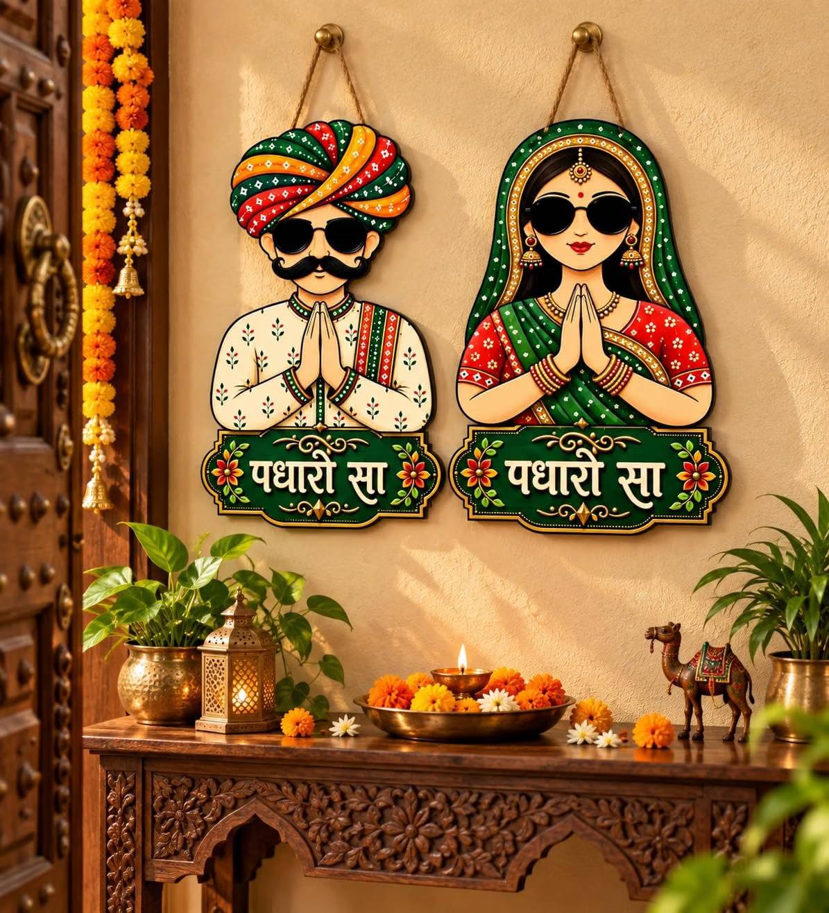 rajasthani couple welcome wall decor