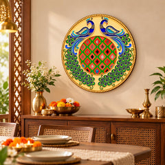 Round MDF Peacock Wall Hanging for Home Decoration