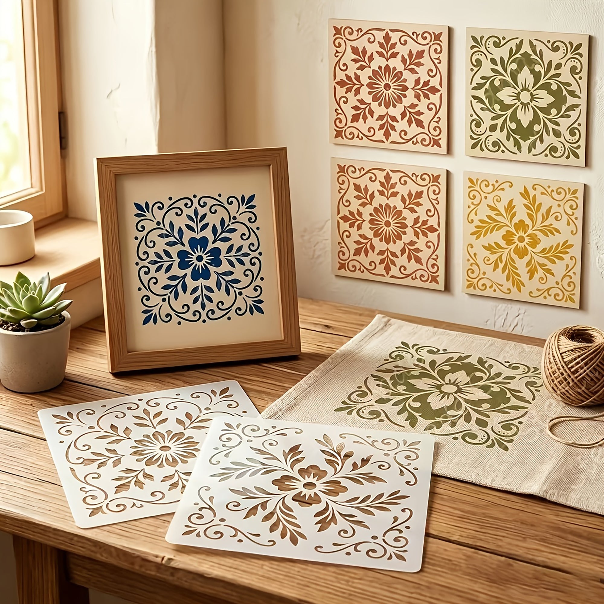 european floral pattern stencils for festive wall painting