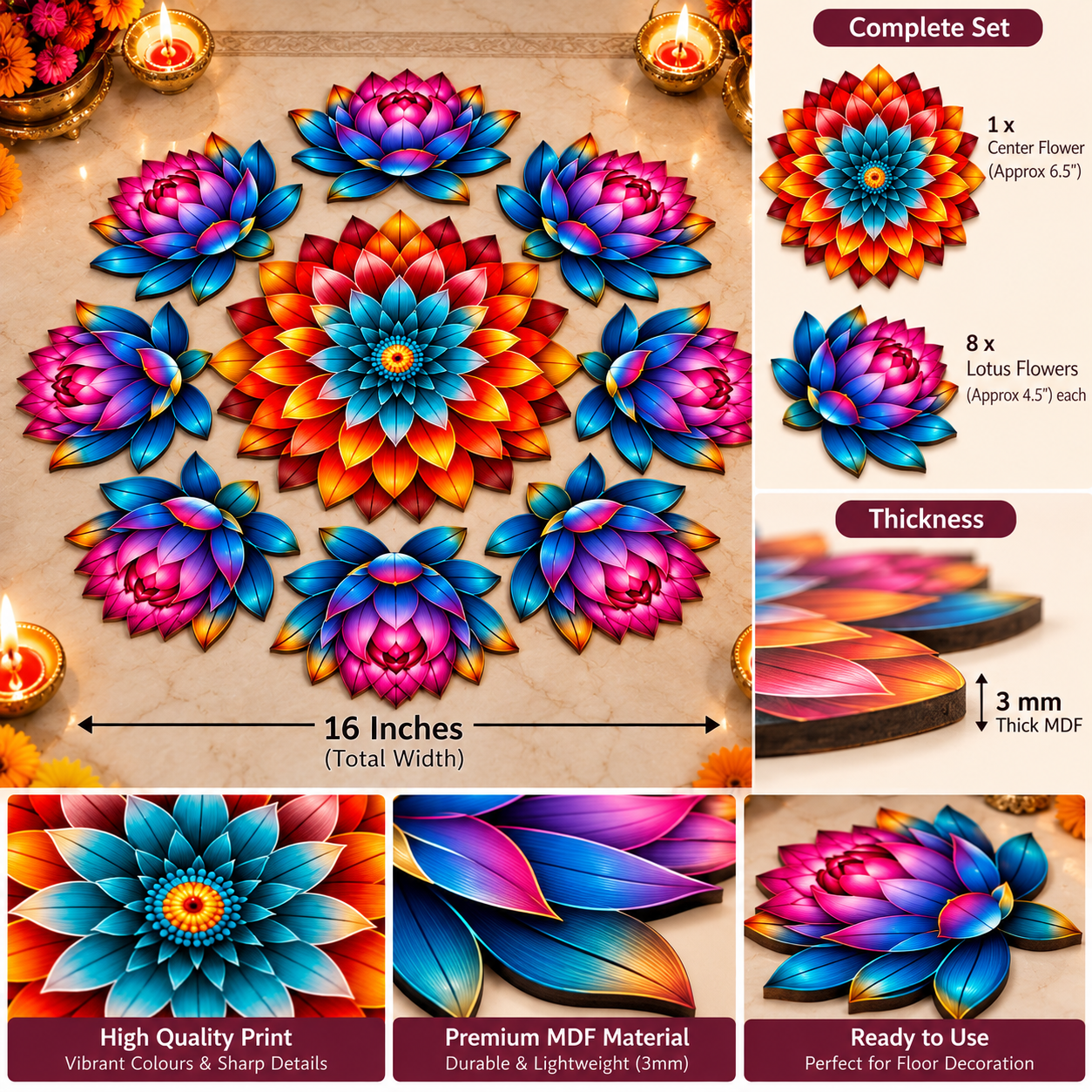 Diwali lotus rangoli decoration for home