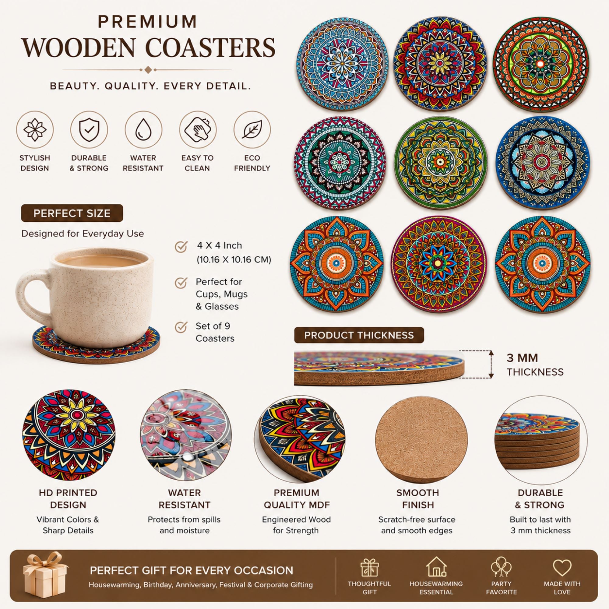 water resistant tea coasters set