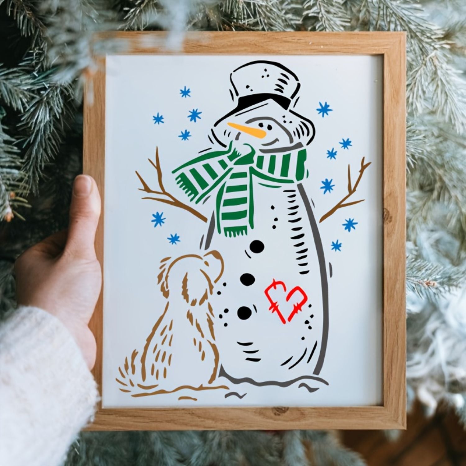 Large snowman hat and scarf stencil for wall art
