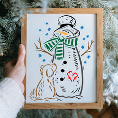 Large snowman hat and scarf stencil for wall art