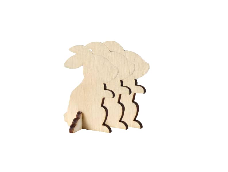 Wooden bunny-shaped stand with four holes on a white background