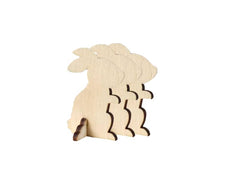 Wooden bunny-shaped stand with four holes on a white background