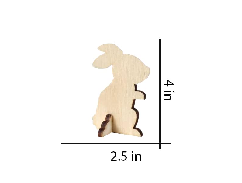 Wooden rabbit cutout with dimensions on a white background