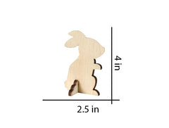 Wooden rabbit cutout with dimensions on a white background