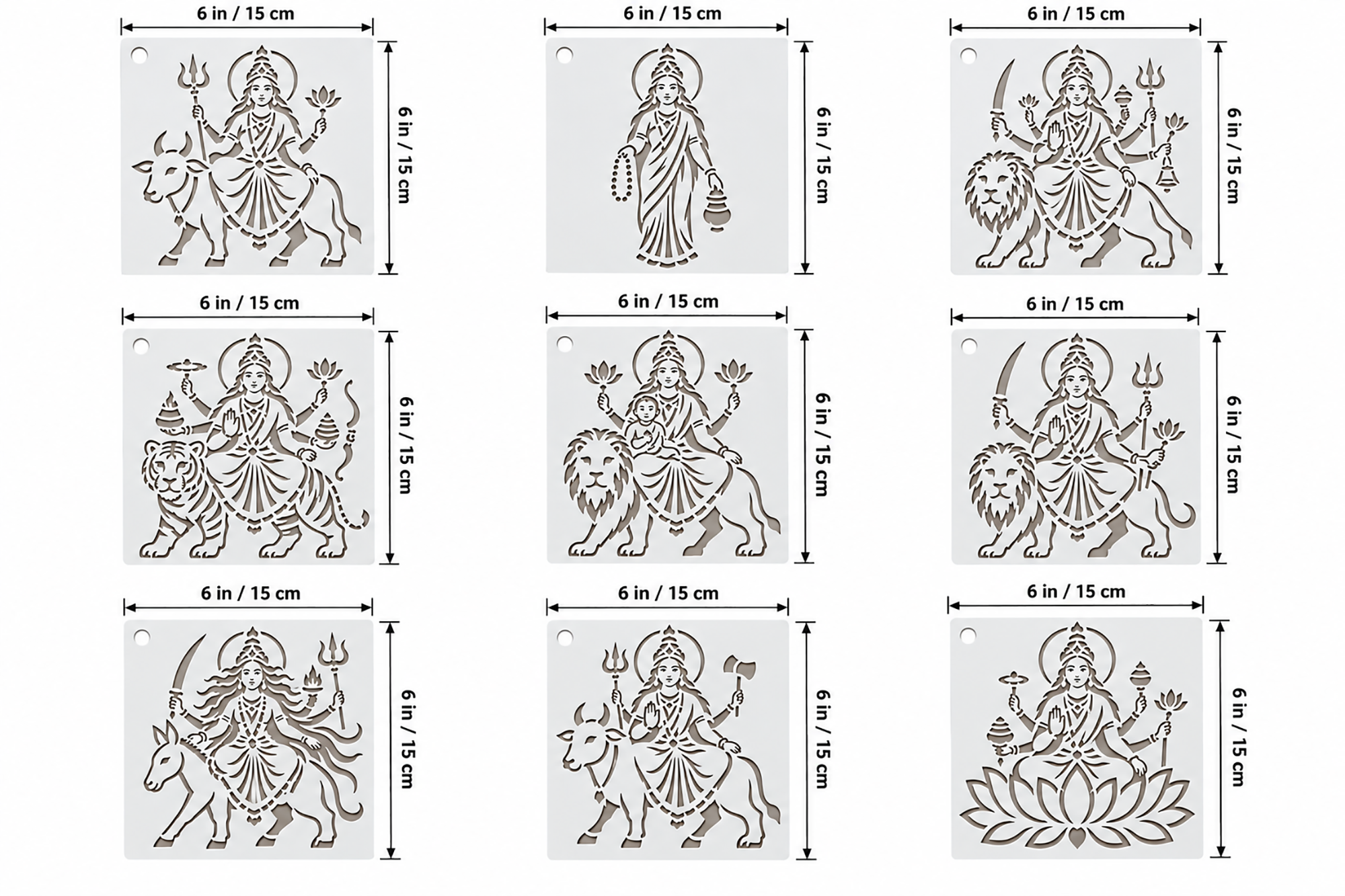 white pet plastic navdurga rangoli stencil
