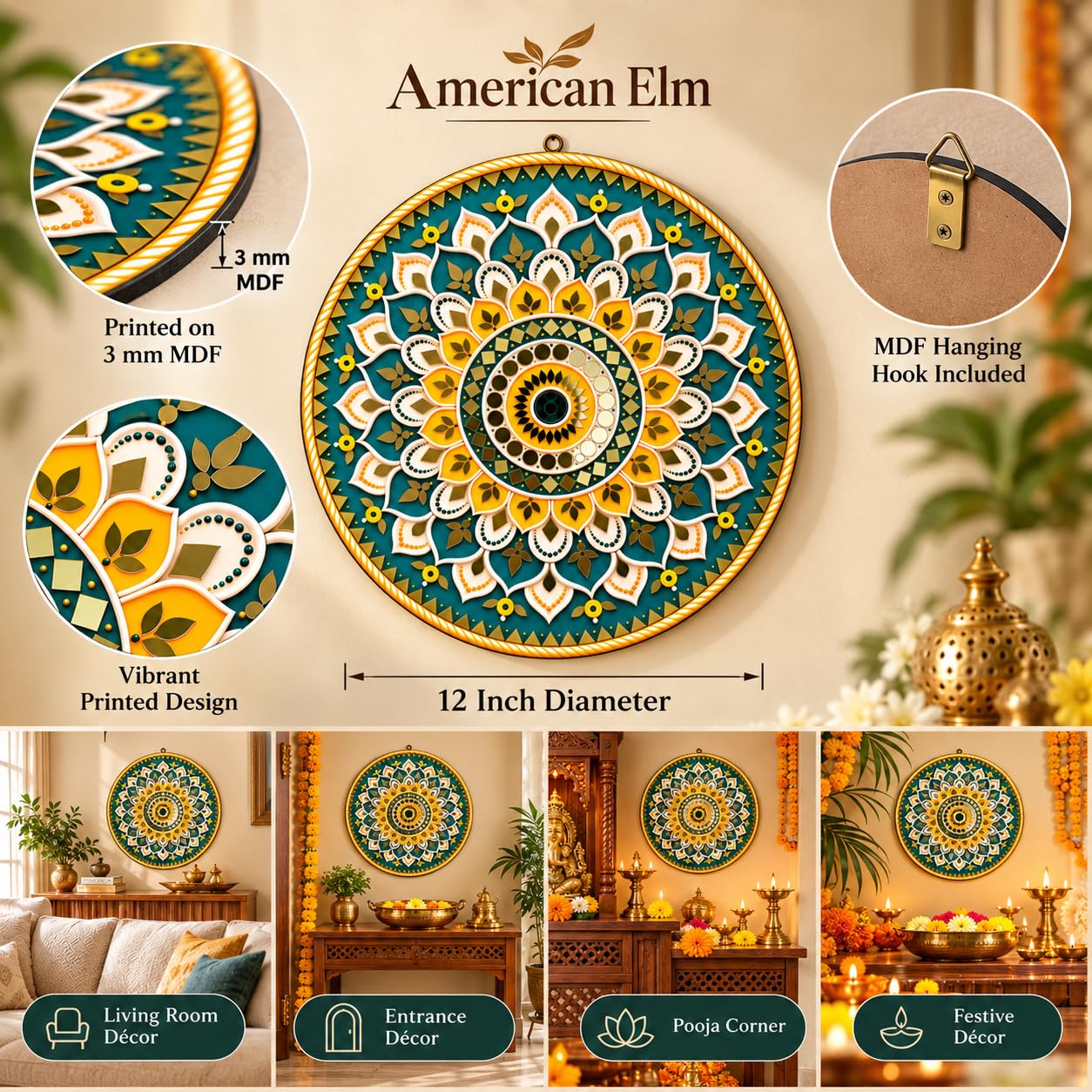 Yellow Teal Wall Decor for Living Room and Bedroom