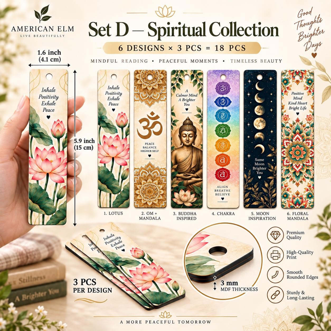 Buddha lotus wooden bookmarks set