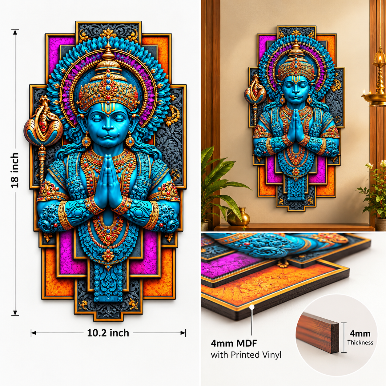 blue Hanuman wall decor ready to hang