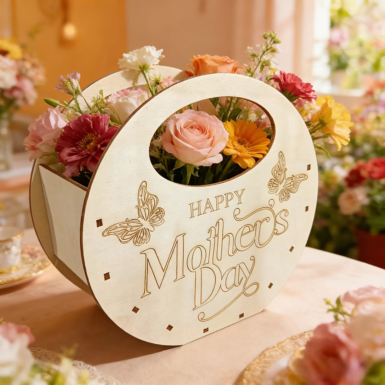 wooden basket centerpiece