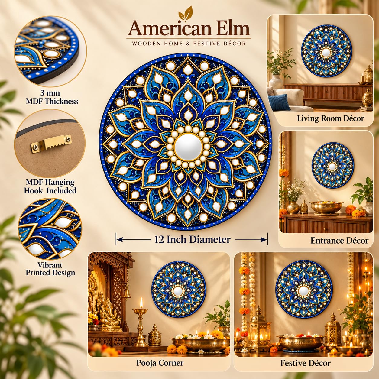 Ready to Hang Mandala Wall Decor for Pooja Room