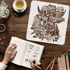 peony flower cow stencil art