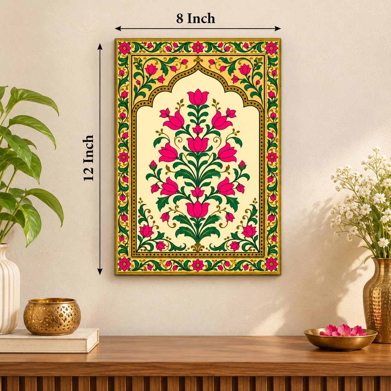 mughal arch floral painting wall hanging