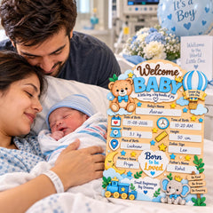 Welcome Baby Birth Chart Wooden Wall Decor Personalized Birth Announcement Board Newborn Nursery Decor Custom Name Keepsake American Elm