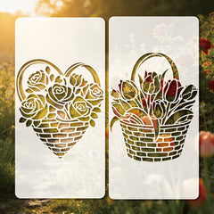 Flower Basket Painting Stencils, Reusable PET Drawing Templates for Wall Art, Furniture, Canvas, Crafts and DIY Decoration