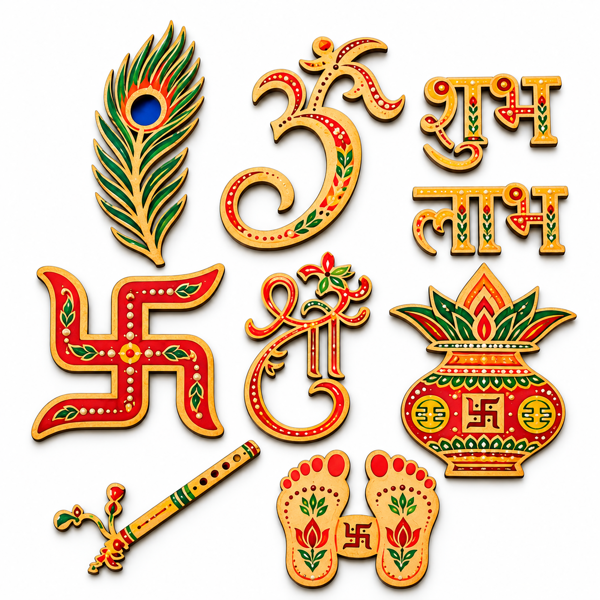 wooden om shubh labh festive craft cutouts