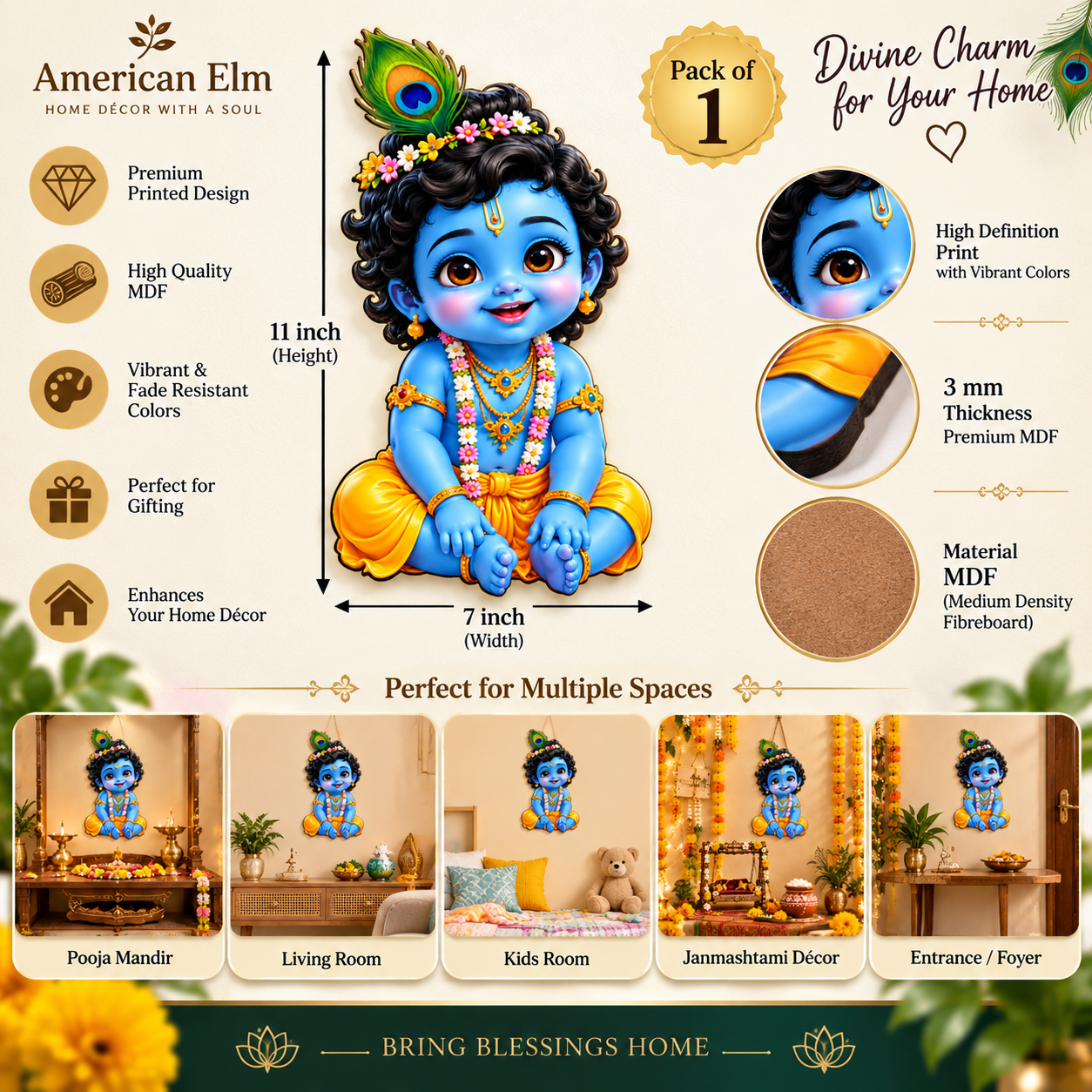 Baby Krishna pooja mandir wall decor
