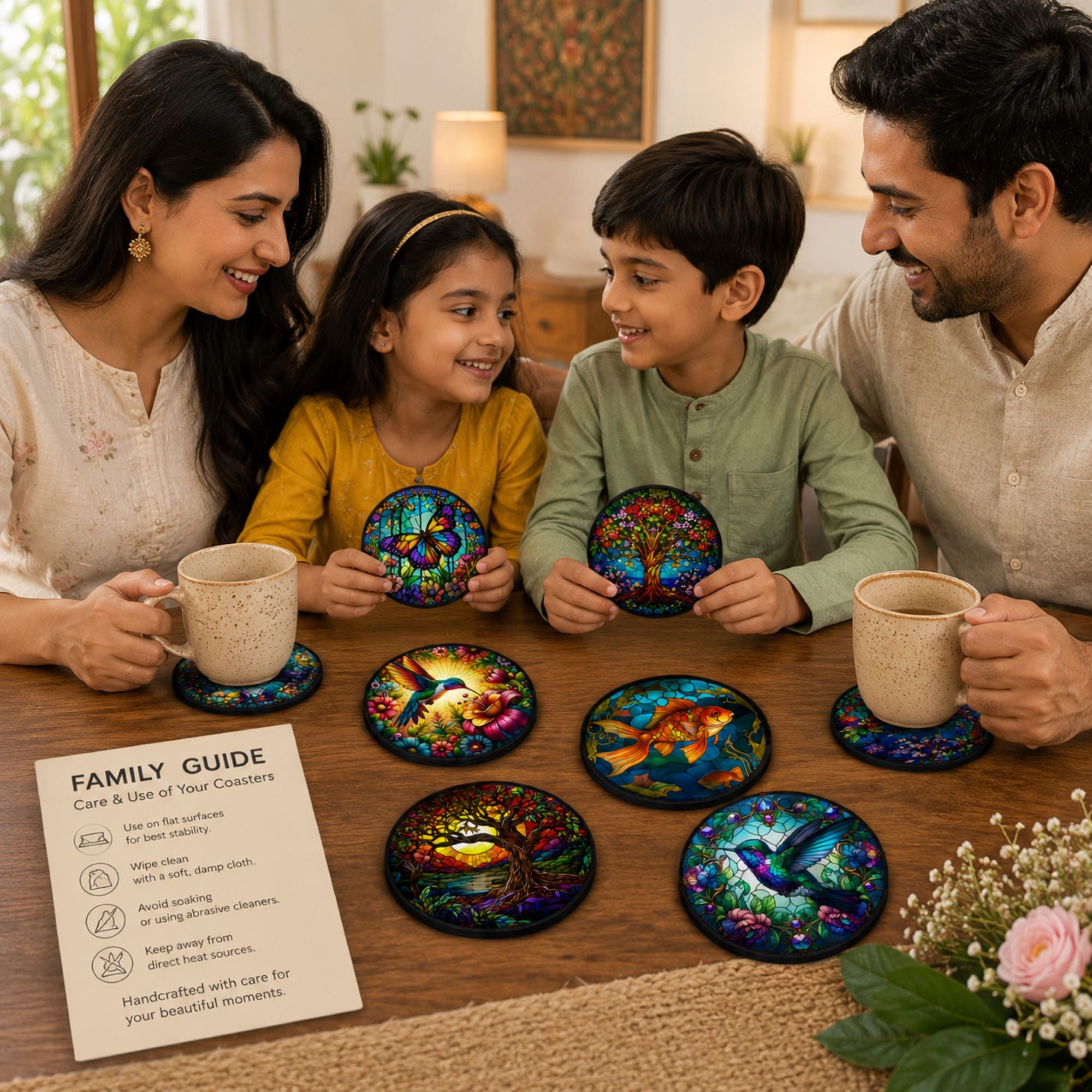 colorful nature art coaster set