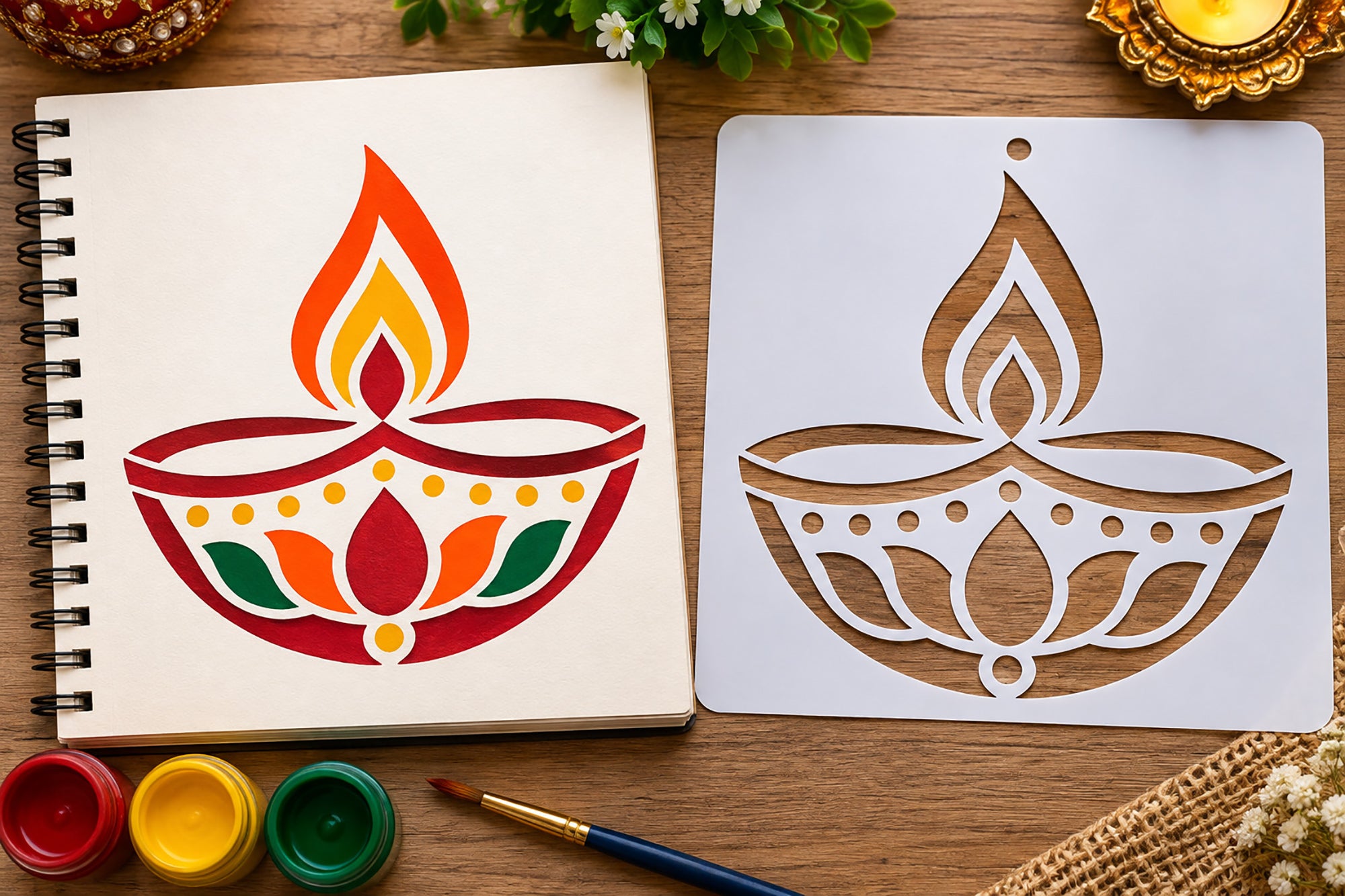 diya stencil template for wood fabric and canvas
