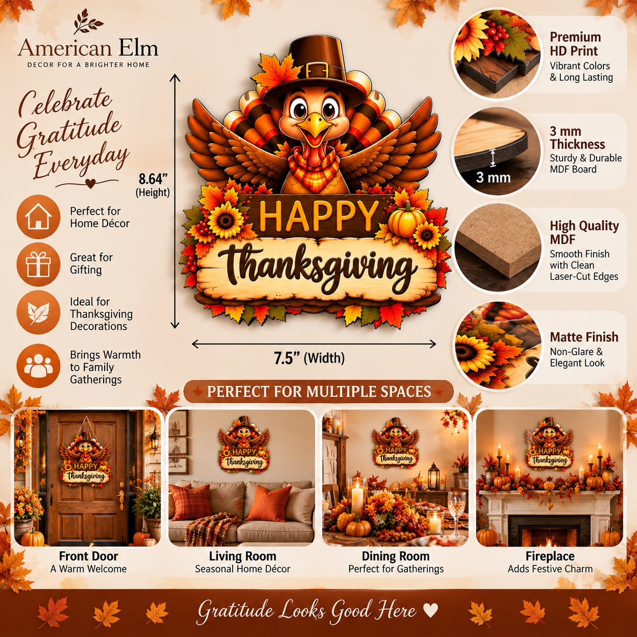 printed MDF turkey wall art Thanksgiving