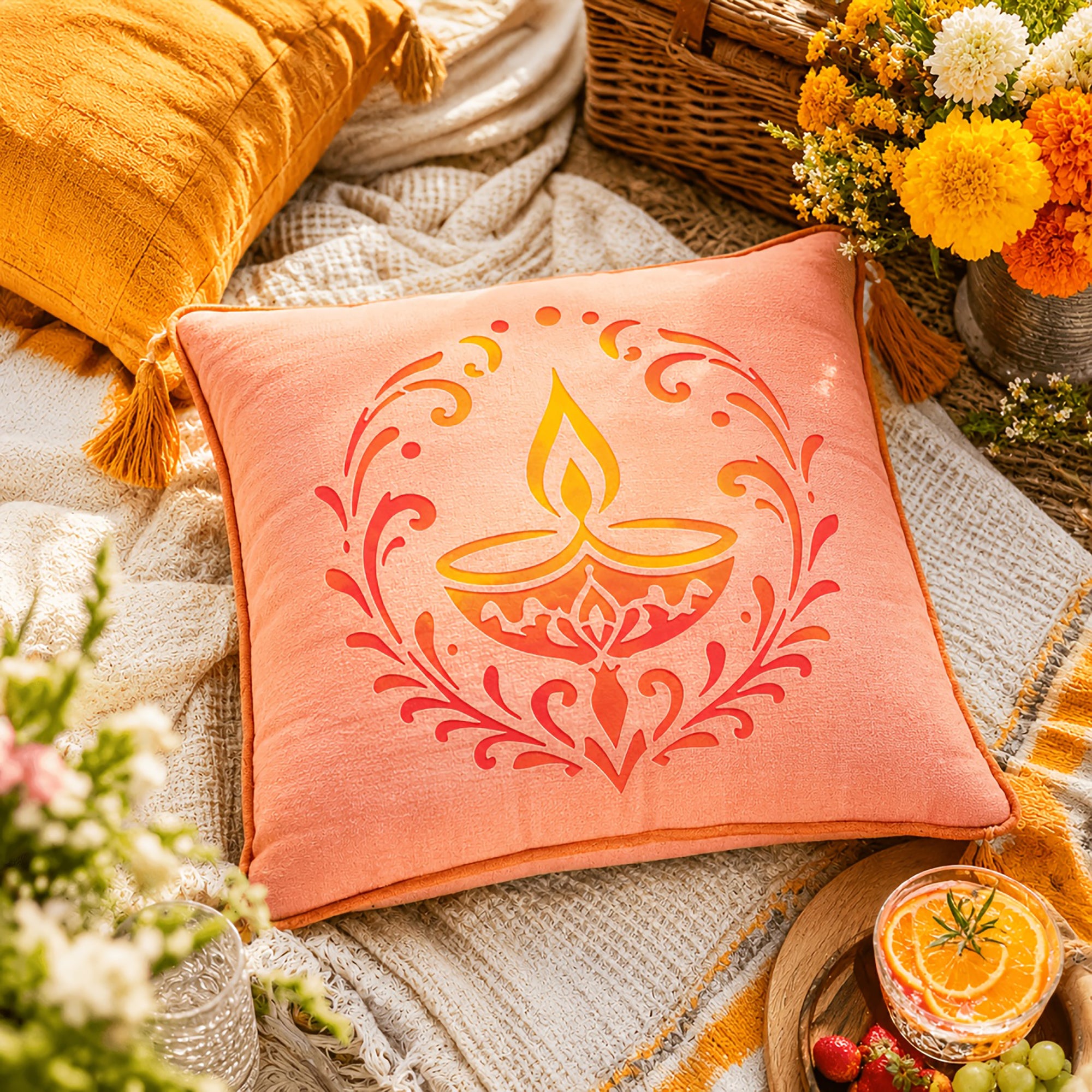 floral diya mandala stencil for coaster painting