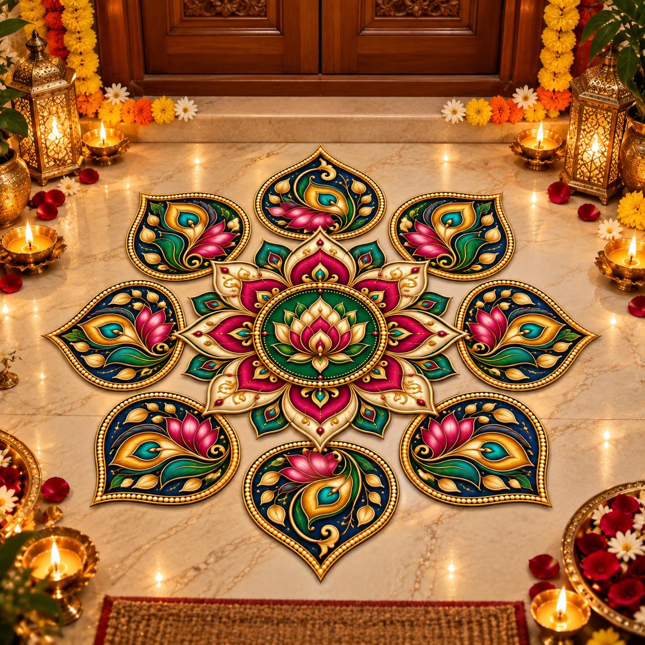 9 piece detachable MDF rangoli set