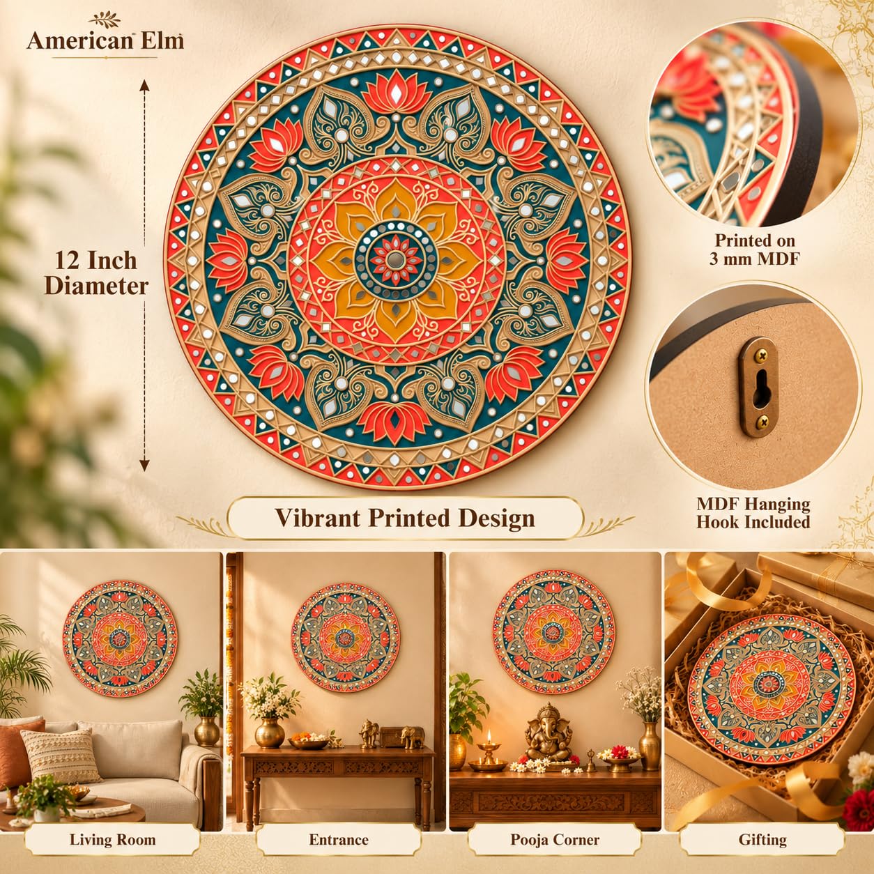 MDF round wall art ready to hang
