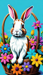 Easter bunny floral basket wall decor metal print