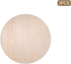 Round wooden cutout with two holes on a white background, labeled '3PCS'.