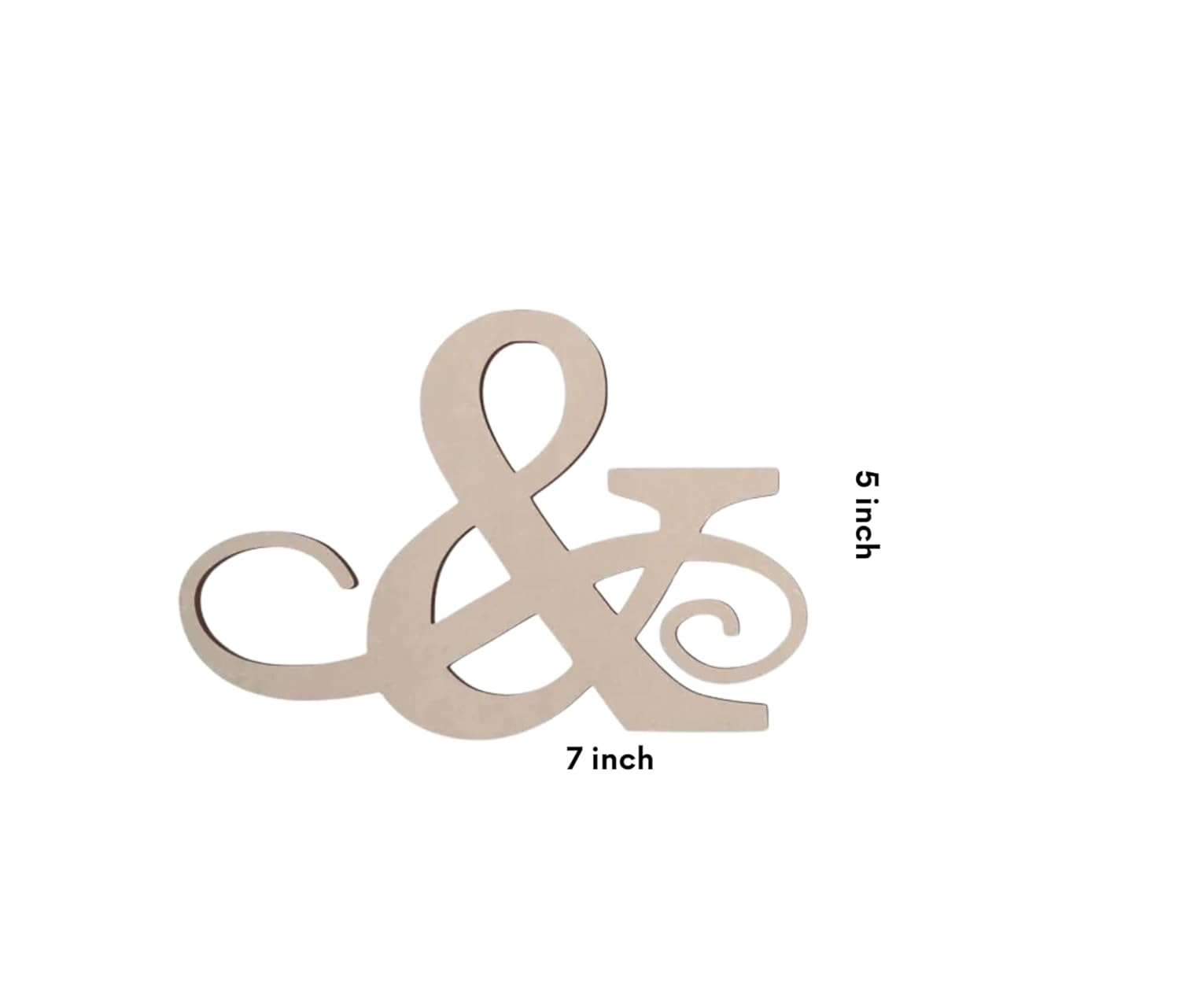 Decorative ampersand symbol with measurements on a white background