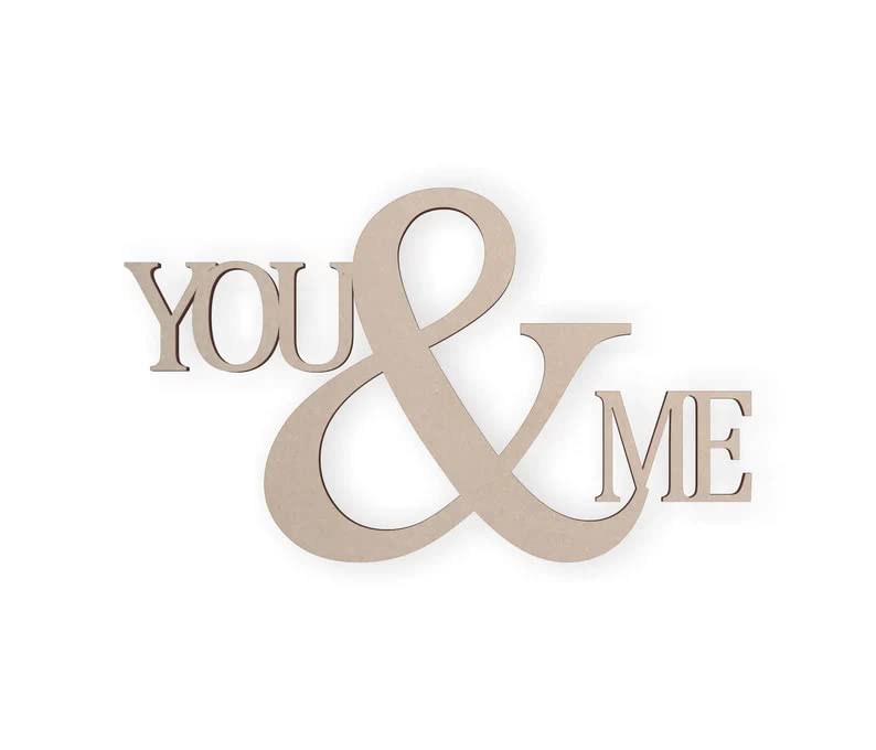 Decorative wall art with 'YOU & ME' text on a white background