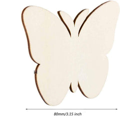 Wooden butterfly shape with dimensions on a white background