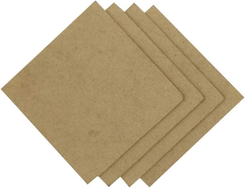 Four square pieces of brown cardboard on a white background