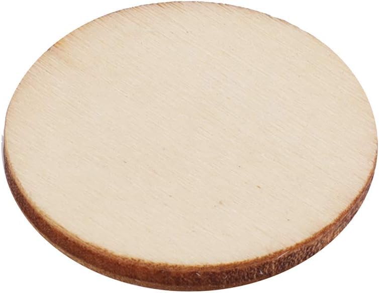 Round wooden coaster with a natural finish on a white background