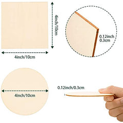 American Elm 100 Pcs Wood Chips Square & Round MDF Blanks for DIY Crafts, Coasters, and Home Decor