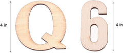 Wooden letters 'Q' and '6' with measurements on a white background