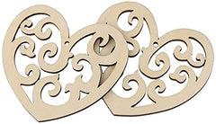Three wooden heart-shaped decorations with intricate cut-out patterns on a white background