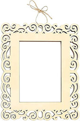 Decorative beige picture frame with intricate patterns on a white background