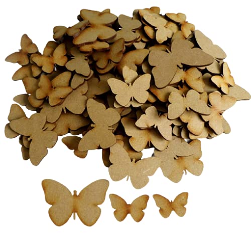 Collection of wooden butterflies on a white background