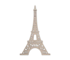 Metallic Eiffel Tower decoration on a white background
