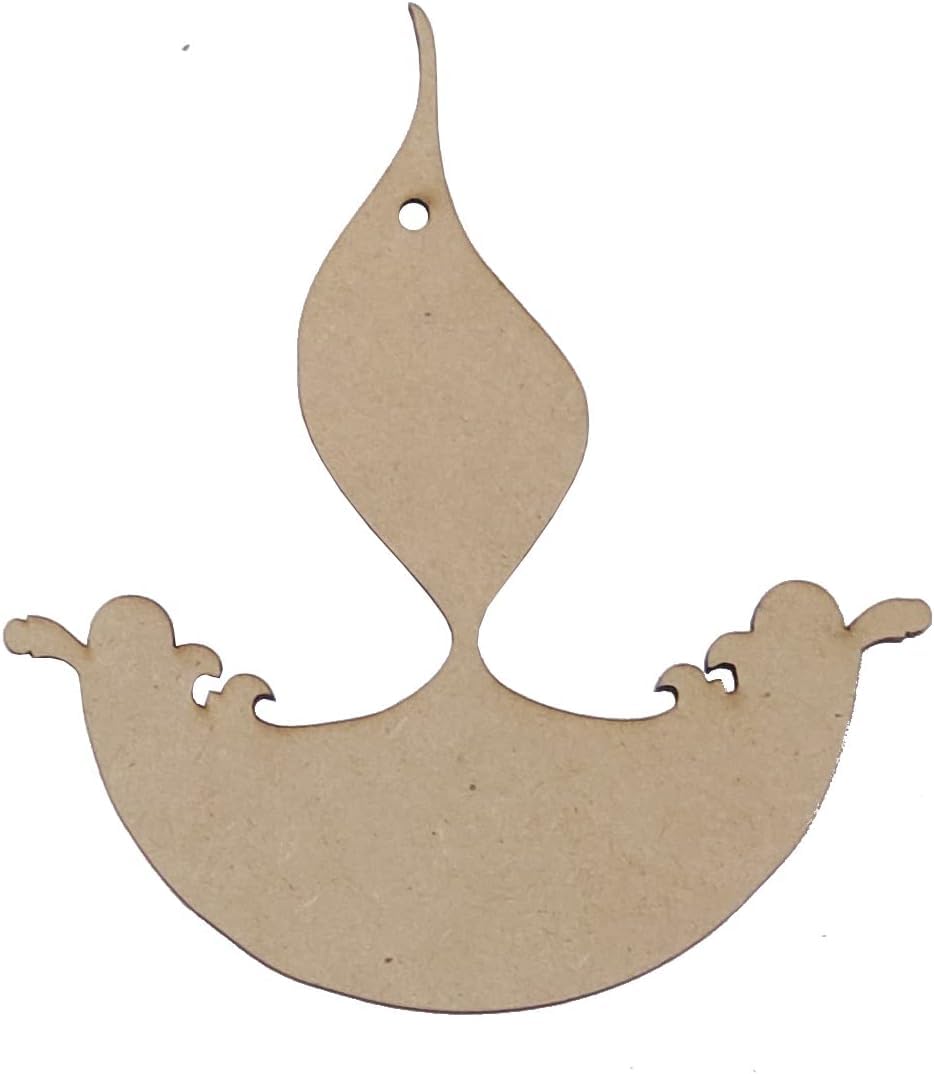 Unfinished wooden cutout of a swan shape on a white background