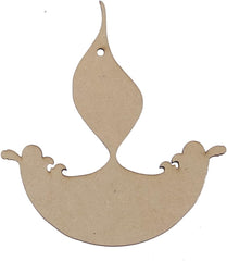 Unfinished wooden cutout of a swan shape on a white background