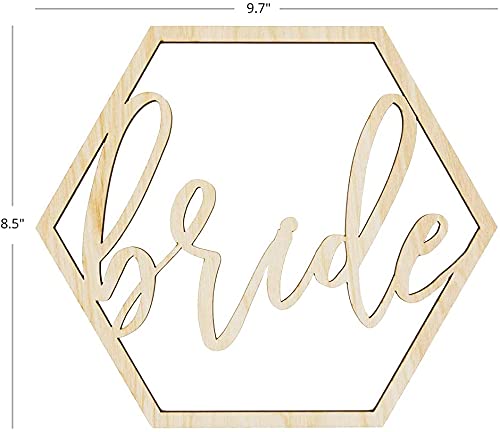 Hexagonal wooden sign with 'bride' text on a white background