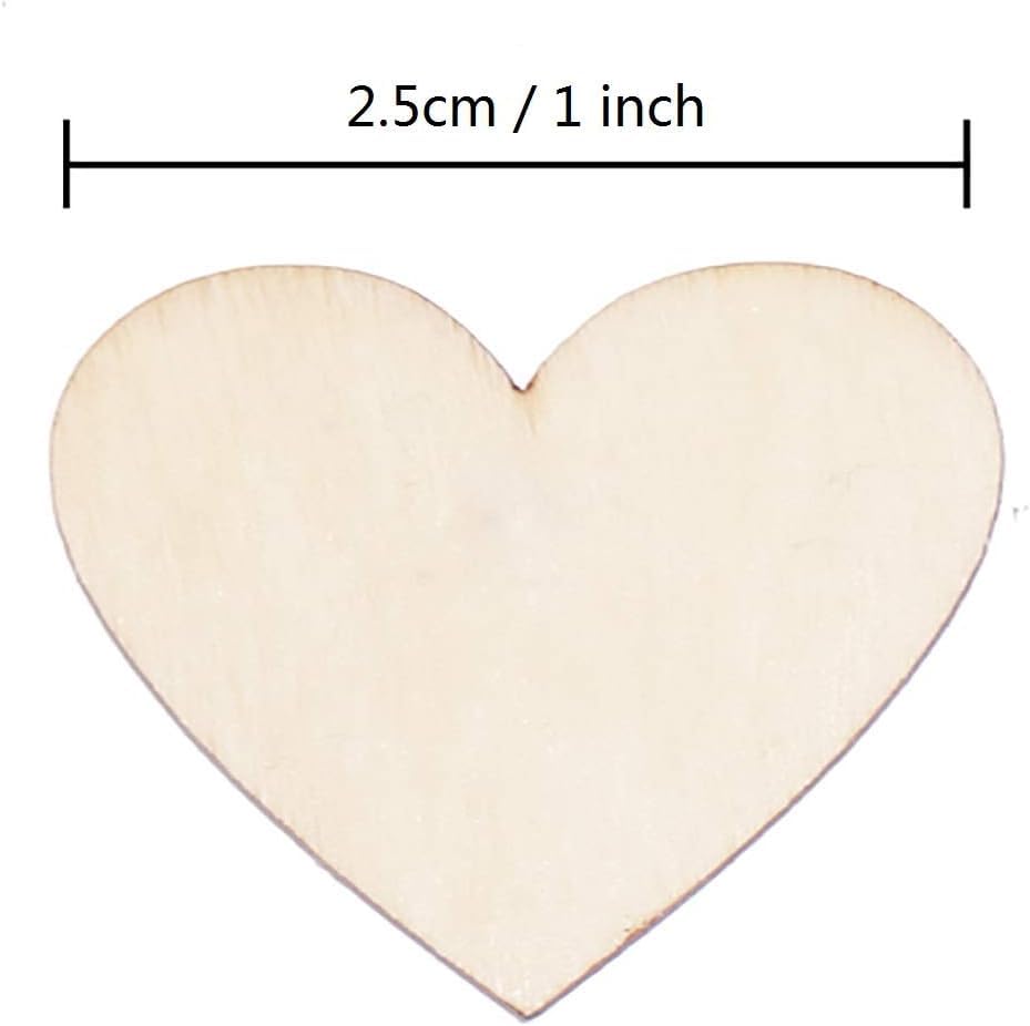 Heart-shaped wooden cutout with measurement label on a white background