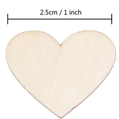 Heart-shaped wooden cutout with measurement label on a white background
