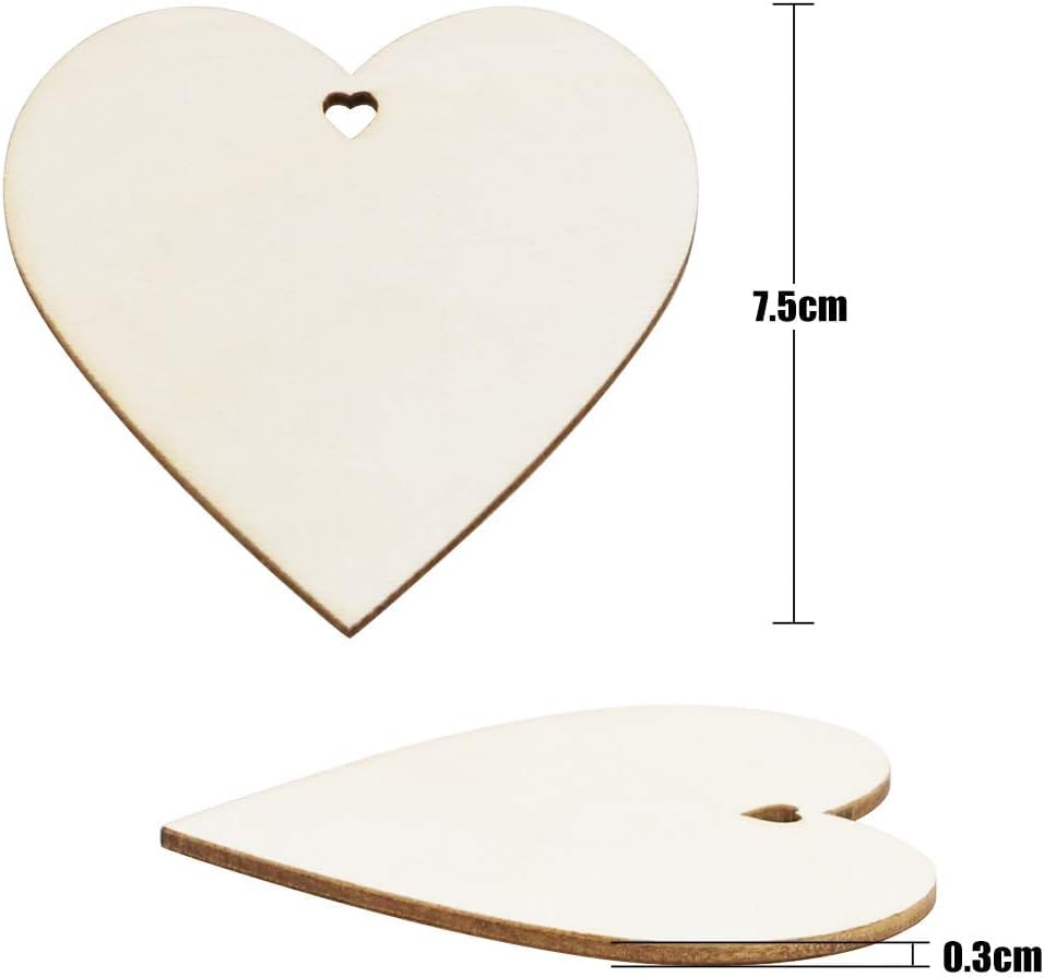 Heart-shaped wooden cutout with dimensions on a white background