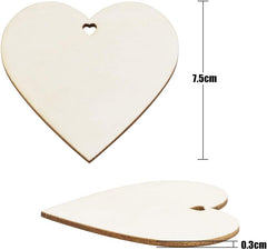 Heart-shaped wooden cutout with dimensions on a white background