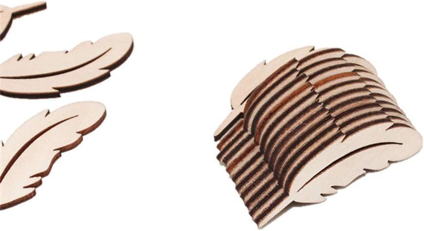 Wooden feather-shaped cutouts on a white background